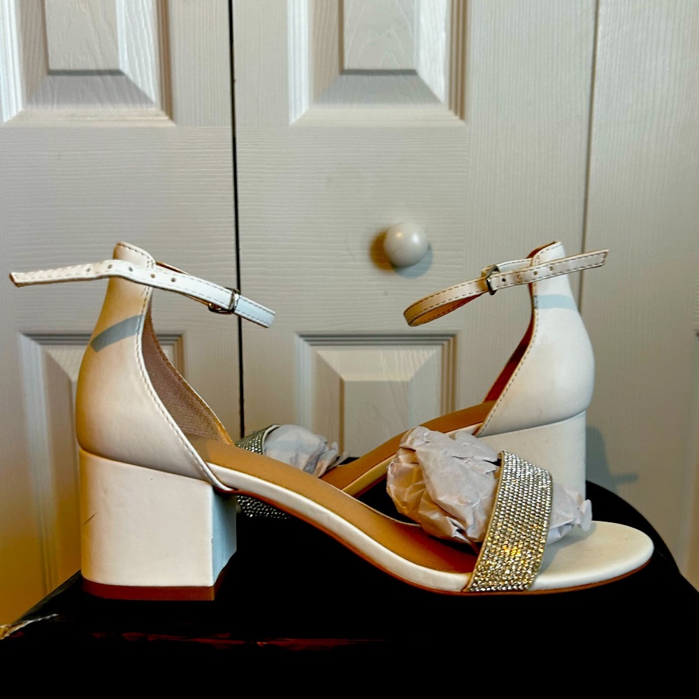Elegant White Block Heel Sandals